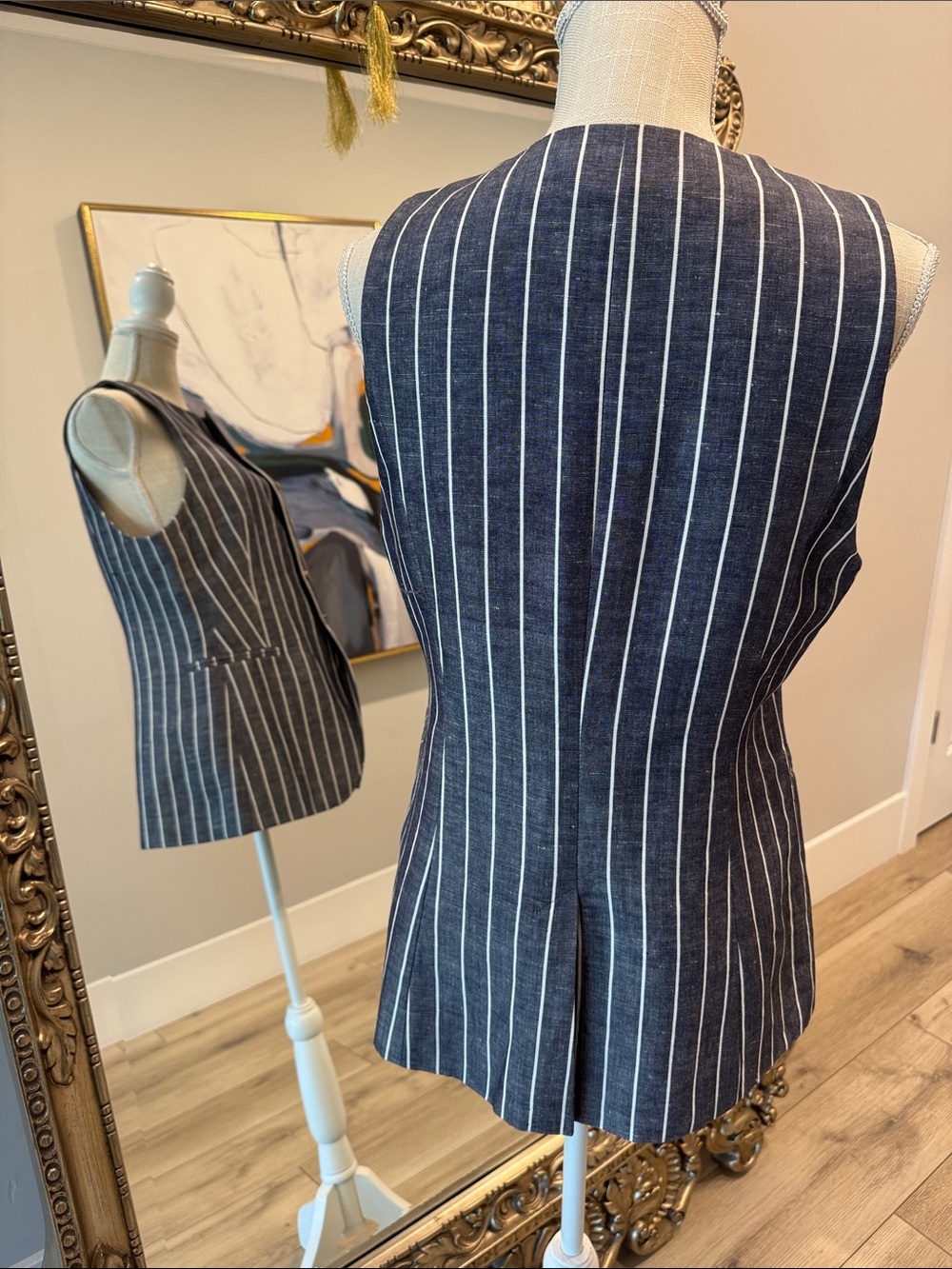 H&M Navy and White Striped Sleeveless Button Vest - Picture 3 of 4